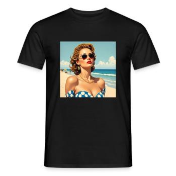 Le modèle sur la plage - T-shirt homme - noir - Devant - AI Model Male 178 light (178cm)