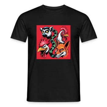 Pop-art Fuchs Hahn Lemur Schlange Smile - Männer T-Shirt - Schwarz - Vorne - AI Model Male 178 light (178cm)