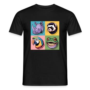 Popart bunt Nashorn Mader Papagei Frosch blau grün - Männer T-Shirt - Schwarz - Vorne - AI Model Male 178 light (178cm)