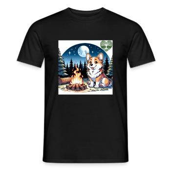 Corgi am Lagerfeuer in der Nacht - Männer T-Shirt - Schwarz - Vorne - AI Model Male 178 light (178cm)