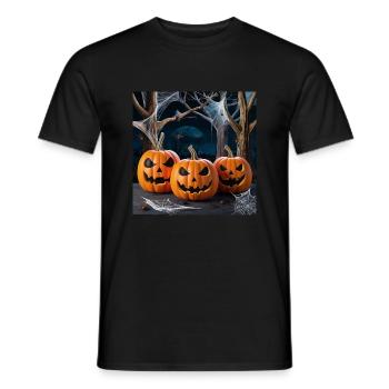 Ambiance d’Halloween, trois citrouilles - T-shirt homme - noir - Devant - AI Model Male 178 light (178cm)