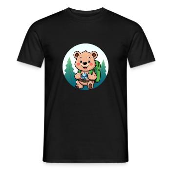 Cozy Bear Exploring Forest Path - Men's T-Shirt - black - Front - AI Model Male 178 light (178cm)