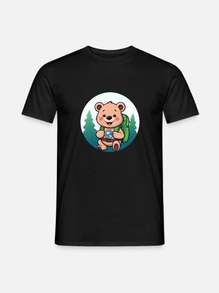 Cozy Bear Exploring Forest Path - Men's T-Shirt - black
