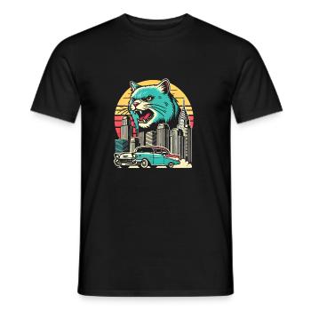 Chat féroce sur la ville Retro Desin - T-shirt homme - noir - Devant - AI Model Male 178 light (178cm)