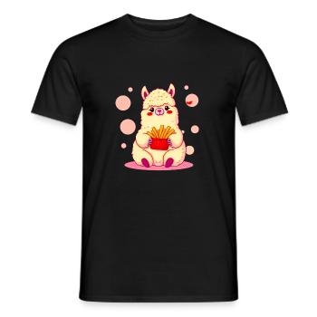 🥔💖 Fry-Craving Fluffy Alpaca! 🌈✨ - Men's T-Shirt - black - Front - AI Model Male 178 light (178cm)