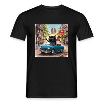 Cat on tour - I love Spain! - Barcelona - Men's T-Shirt - black - Front - AI Model Male 178 light (178cm)