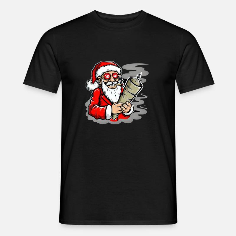 Kiffender Weihnachtsmann Hanf - Männer T-Shirt - Schwarz