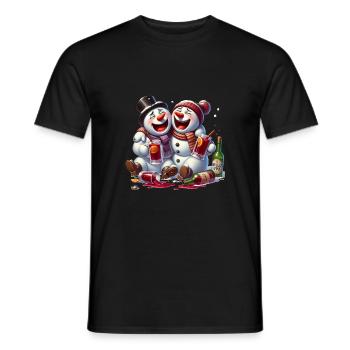 Two drunk snowmen on mulled wine winter - Men's T-Shirt - black - Front - AI Model Male 178 light (178cm)