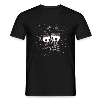 Two cute and cold skeletons cuddling - Men's T-Shirt - black - Front - AI Model Male 178 light (178cm)