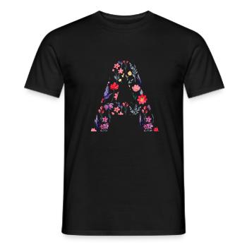 Lettre a personnalisée floral - idée cadeau - T-shirt homme - noir - Devant - AI Model Male 178 light (178cm)