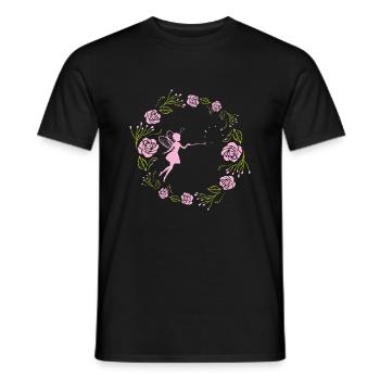 Decorative floral wreath with pink roses and fairy - Men's T-Shirt - black - Front - AI Model Male 178 light (178cm)