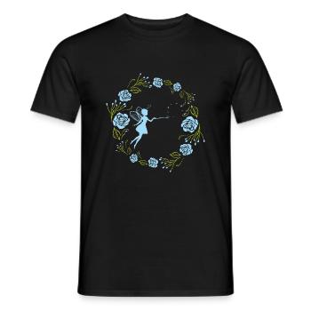 Dekorativer Blumenkranz mit blauen Rosen und Fee - Männer T-Shirt - Schwarz - Vorne - AI Model Male 178 light (178cm)