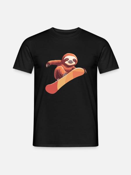 Faultier Snowboard Snowboarder - Männer T-Shirt - Schwarz