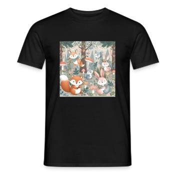 Skurrile Waldfreunde: Ein magisches Treffen - Männer T-Shirt - Schwarz - Vorne - AI Model Male 178 light (178cm)