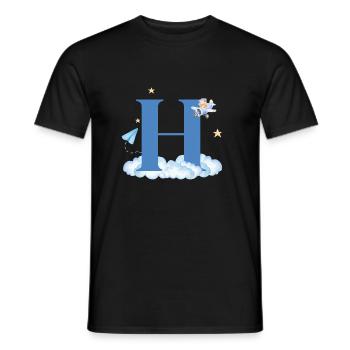 Letter H Blue Clouds Airplane Child - Men's T-Shirt - black - Front - AI Model Male 178 light (178cm)