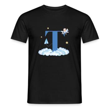 Buchstabe t Blaue Wolken Flugzeug Kind - Männer T-Shirt - Schwarz - Vorne - AI Model Male 178 light (178cm)