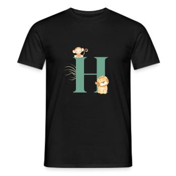 Letter h green jungle animals - Men's T-Shirt - black - Front - AI Model Male 178 light (178cm)