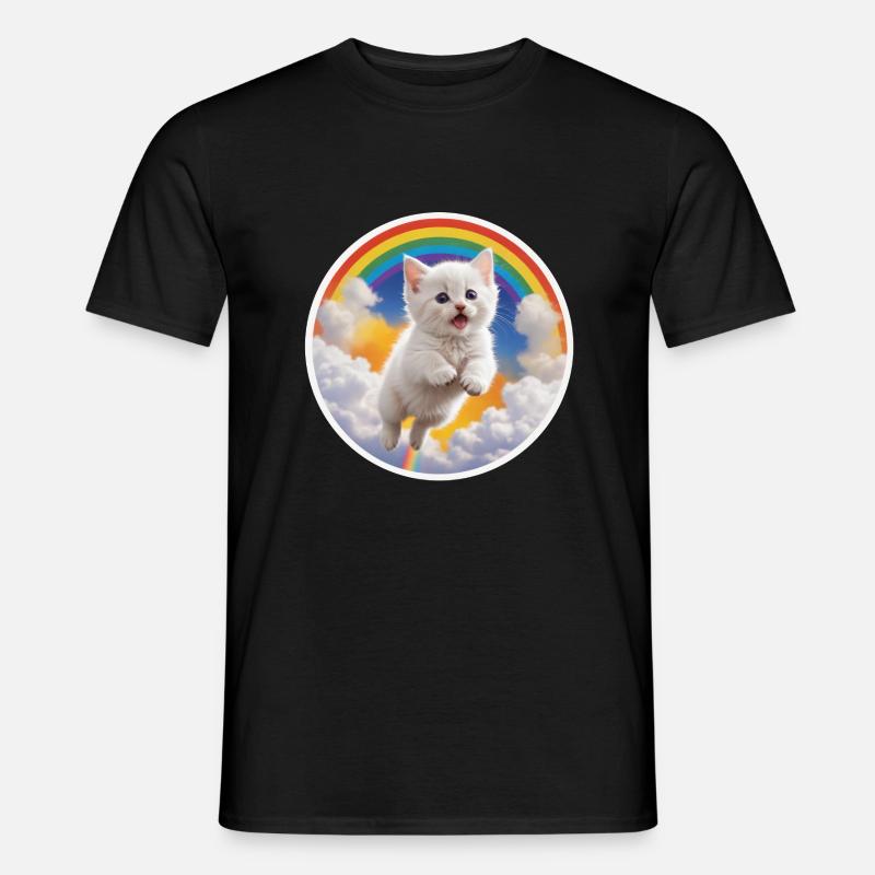 Weißes Kätzchen Regenbogen 3 - Männer T-Shirt - Schwarz