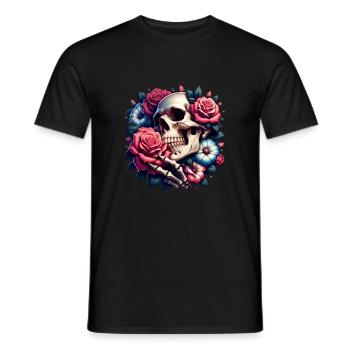 Crâne souriant avec des fleurs colorées - T-shirt homme - noir - Devant - AI Model Male 178 light (178cm)