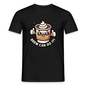 Kawaii Chibi Coffee – Brew Can Do It Fun Food Pun - Men's T-Shirt - black - Front - AI Model Male 178 light (178cm)