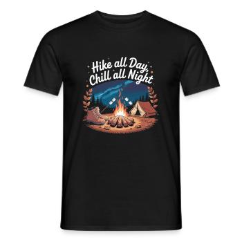Hike All Day, Chill All Night – Camping Adventure - Men's T-Shirt - black - Front - AI Model Male 178 light (178cm)