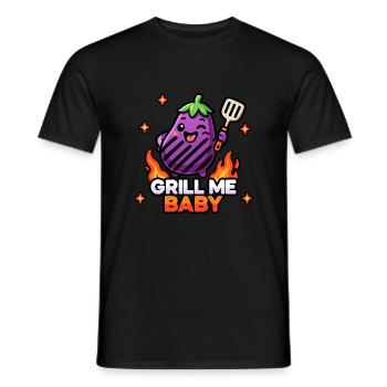 Aubergine mignonne Kawaii Chibi – Grill Me Baby BBQ Pun - T-shirt homme - noir - Devant - AI Model Male 178 light (178cm)