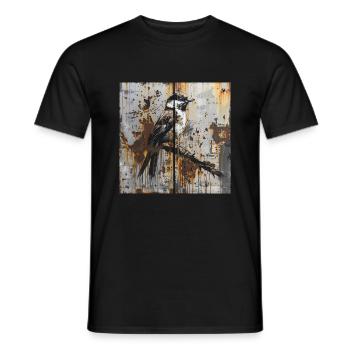 Graffiti Songbird Branch Rust Metal Container Door - Men's T-Shirt - black - Front - AI Model Male 178 light (178cm)