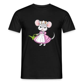 Petite dame souris timide avec un arrosoir de jardin - T-shirt homme - noir - Devant - AI Model Male 178 light (178cm)