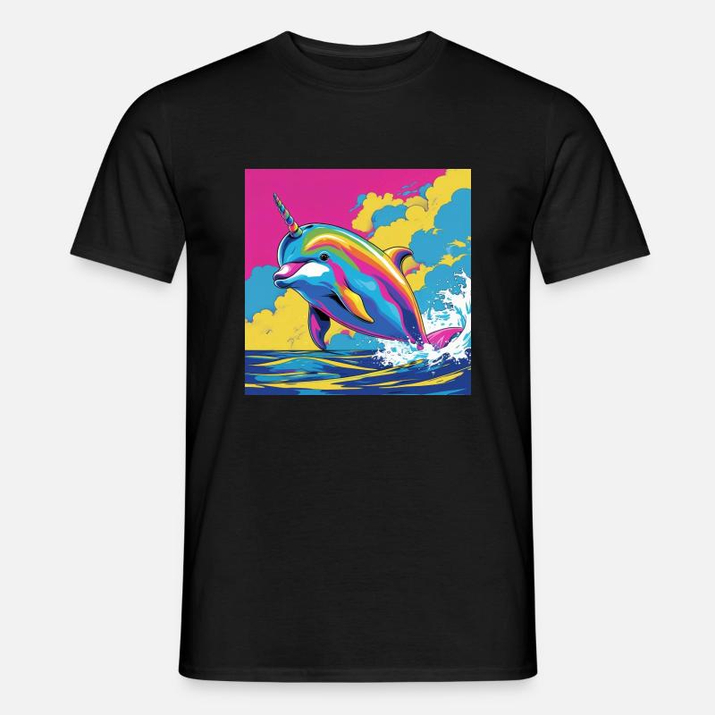 Pop Art Regenbogen Einhorn Delfin - Männer T-Shirt - Schwarz