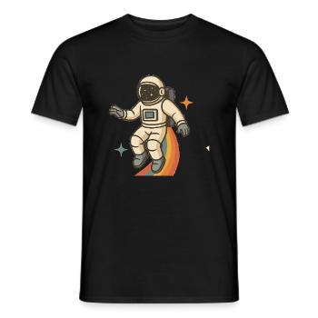 Astronaut with Rainbow – Retro Space Dream - Men's T-Shirt - black - Front - AI Model Male 178 light (178cm)