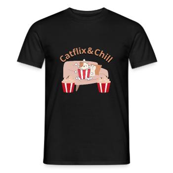 Catflix und Chillen - Süße Katze auf dem Sofa - Männer T-Shirt - Schwarz - Vorne - AI Model Male 178 light (178cm)