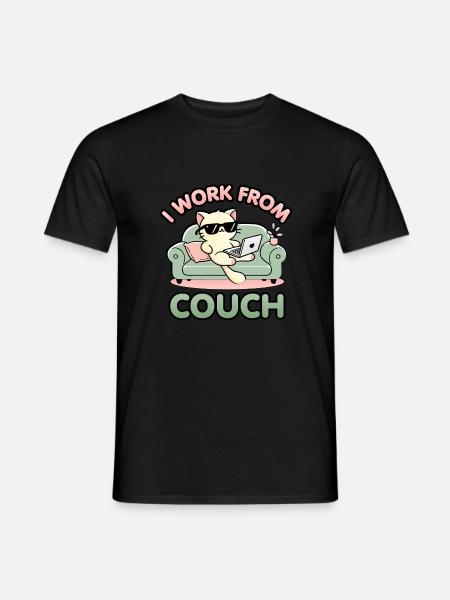 I Work From Couch – Lazy Cat Remote Worker Design - Men's T-Shirt - black
