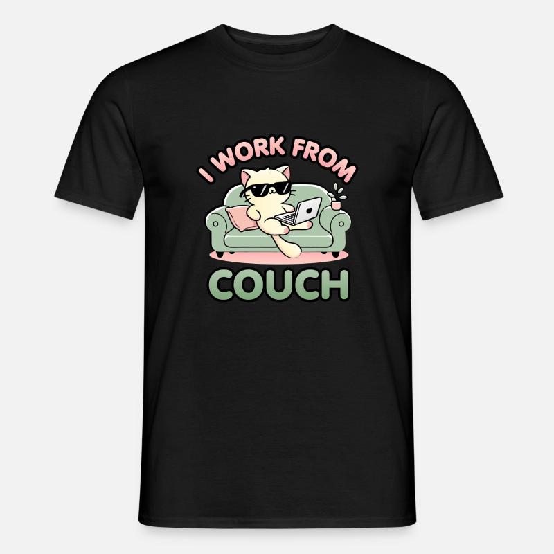 I Work From Couch – Lazy Cat Remote Worker Design - Men’s T-shirt - black
