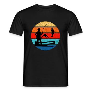 Retro Fishing Sunset Vintage Grunge Style - Men's T-Shirt - black - Front - AI Model Male 178 light (178cm)