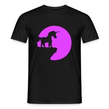 Unicorn Cliff Moon Mountain Round Night Cute Silhouette - Men's T-Shirt - black - Front - AI Model Male 178 light (178cm)