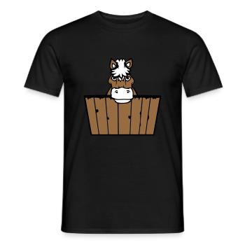 Pferd hinter Zaun versteckt Holz Mauer Stalltür - Männer T-Shirt - Schwarz - Vorne - AI Model Male 178 light (178cm)
