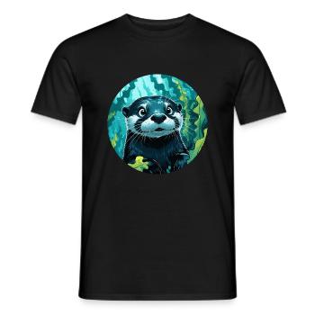 niedlicher Otter - rund - Männer T-Shirt - Schwarz - Vorne - AI Model Male 178 light (178cm)
