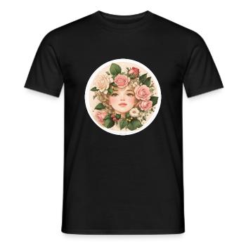 Flower Girl, Circle, Rose - Men's T-Shirt - black - Front - AI Model Male 178 light (178cm)