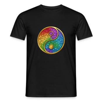 Rainbow Yin Yang Symbol Glitter Gold Sequins - Men's T-Shirt - black - Front - AI Model Male 178 light (178cm)