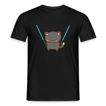 Süße Katze mit blauen Lichtschwertern - Männer T-Shirt - Schwarz - Vorne - AI Model Male 178 light (178cm)