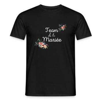 team de la Mariée evjf t-shirt assorti floral - T-shirt homme - noir - Devant - AI Model Male 178 light (178cm)