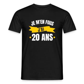 je m en fous j'ai 20 ans - T-shirt homme - noir - Devant - AI Model Male 178 light (178cm)