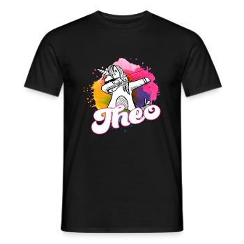 THEO - Beautiful Boy Name with Cool Unicorn - Men's T-Shirt - black - Front - AI Model Male 178 light (178cm)