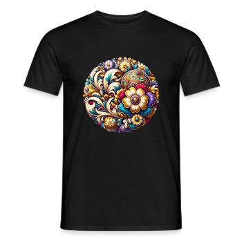Oval Floral Blue and Pink Inspired Russian Art - Men's T-Shirt - black - Front - AI Model Male 178 light (178cm)