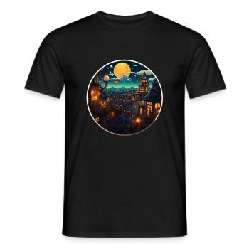 Abendliches Bergdorf Fantasie Unterbewußtsein - Männer T-Shirt - Schwarz - Vorne - AI Model Male 178 light (178cm)