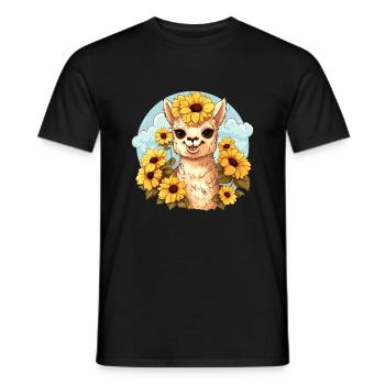 Alpaka mit Sonnenblumen - Männer T-Shirt - Schwarz - Vorne - AI Model Male 178 light (178cm)