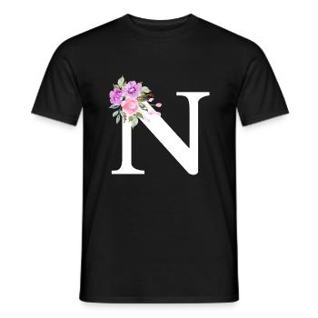 Purple floral letter n - Men's T-Shirt - black - Front - AI Model Male 178 light (178cm)