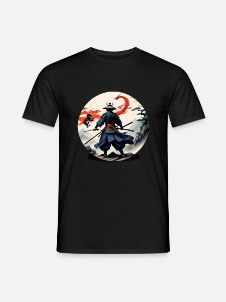 Samurai Japan Dragon Landscape - Men's T-Shirt - black