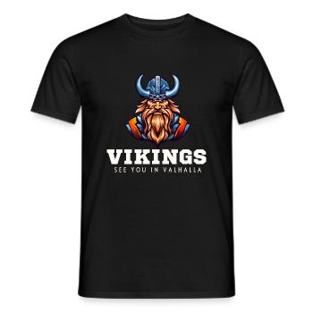 Cartoon Vikings - See You in Valhalla - Men's T-Shirt - black - Front - AI Model Male 178 light (178cm)