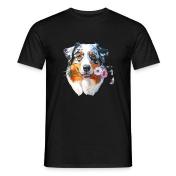 Aussie with flowers - Men's T-Shirt - black - Front - AI Model Male 178 light (178cm)
